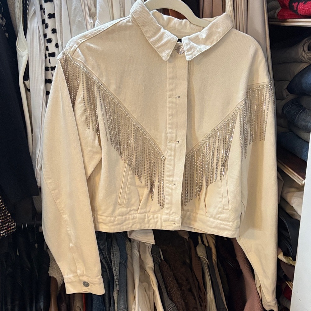 Cream Jean Jacket with fringe